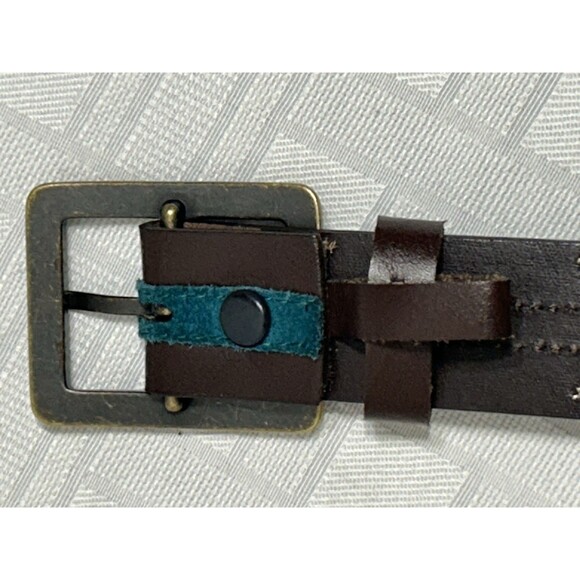 Harley Davidson Womens Size LARGE Brown Leather Teal Blue Gold Silver STUDDED main image 9